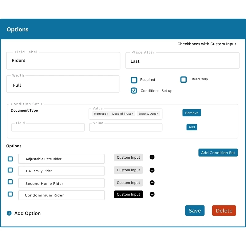 Custom intake order forms for creating real estate mortgage templates
